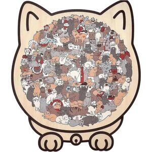 135 Piece Colored Cat Shaped Wooden Jigsaw Puzzle, Cats Shaped Wooden Puzzle,